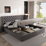 Upholstered Double Bed 180x200cm Hydraulic Storage, Grey Velvet