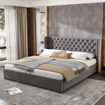 Upholstered Double Bed 180x200cm Hydraulic Storage, Grey Velvet