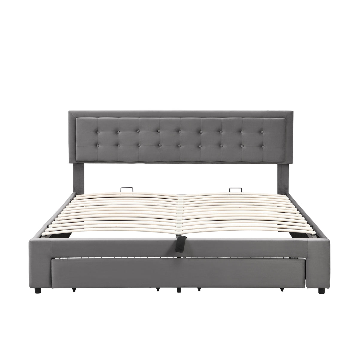 Upholstered Double Bed 180x200 with Storage Drawers, Grey Velvet