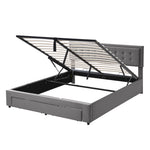 Upholstered Double Bed 180x200 with Storage Drawers, Grey Velvet