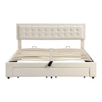 Upholstered Double Bed 180x200 with Storage Drawers, Beige Velvet