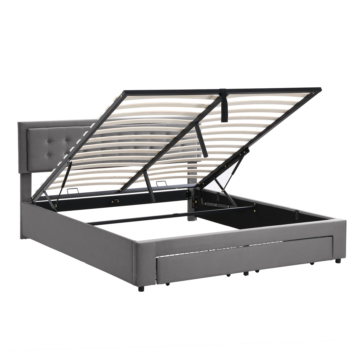 Upholstered Double Bed 180x200 with Storage Drawers, Grey Velvet