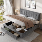 Upholstered Double Bed 180x200 with Storage Drawers, Grey Velvet