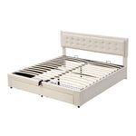 Upholstered Double Bed 180x200 with Storage Drawers, Beige Velvet