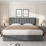Upholstered Double Bed 180x200 with Storage Drawers, Grey Velvet