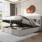 Cotton-Linen Upholstered Bed 160x200cm with Storage, Light Grey