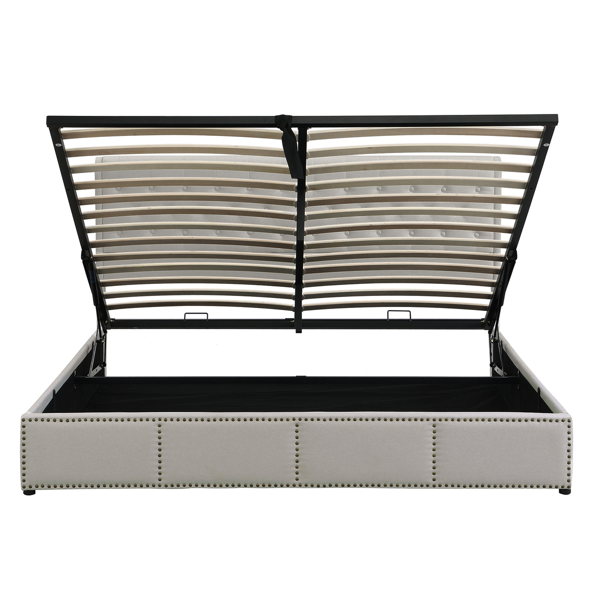 Cotton-Linen Upholstered Bed 160x200cm with Storage, Light Grey