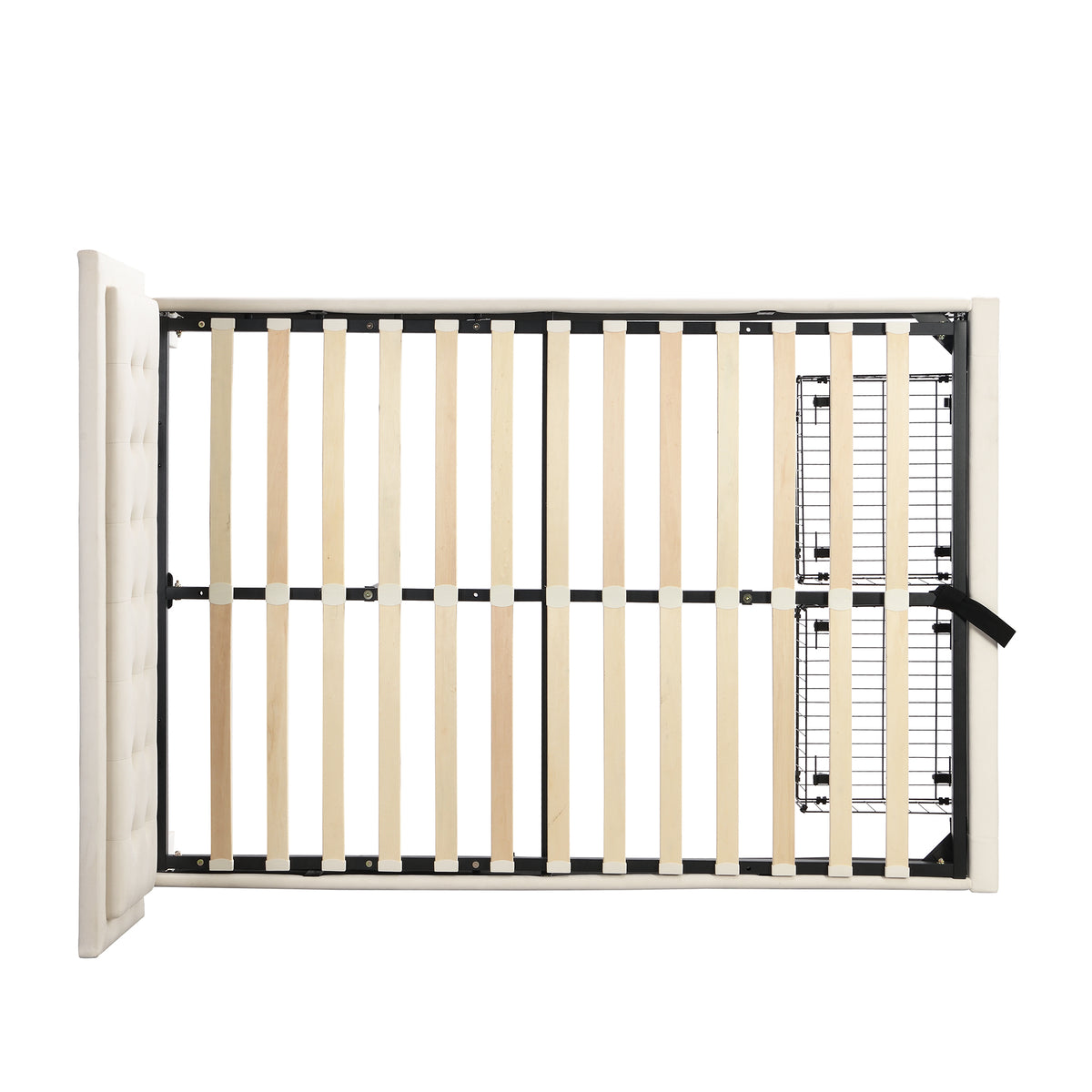 Upholstered Storage Bed 140x200 with 2 Drawers, Beige Velvet