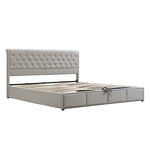 Cotton-Linen Upholstered Bed 160x200cm with Storage, Light Grey