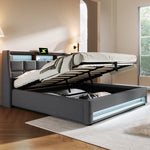 Upholstered Double Bed 140x200 cm with LED & USB in Linen