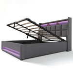 Upholstered Double Bed 140x200 cm with LED & USB in Linen
