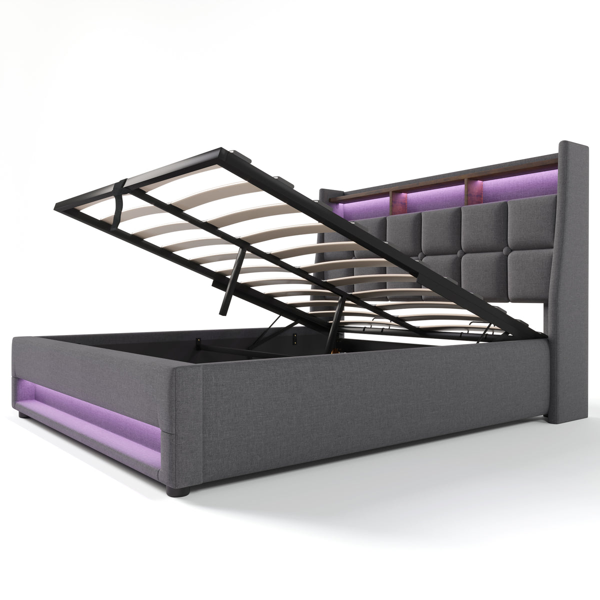 Upholstered Double Bed 140x200 cm with LED & USB in Linen