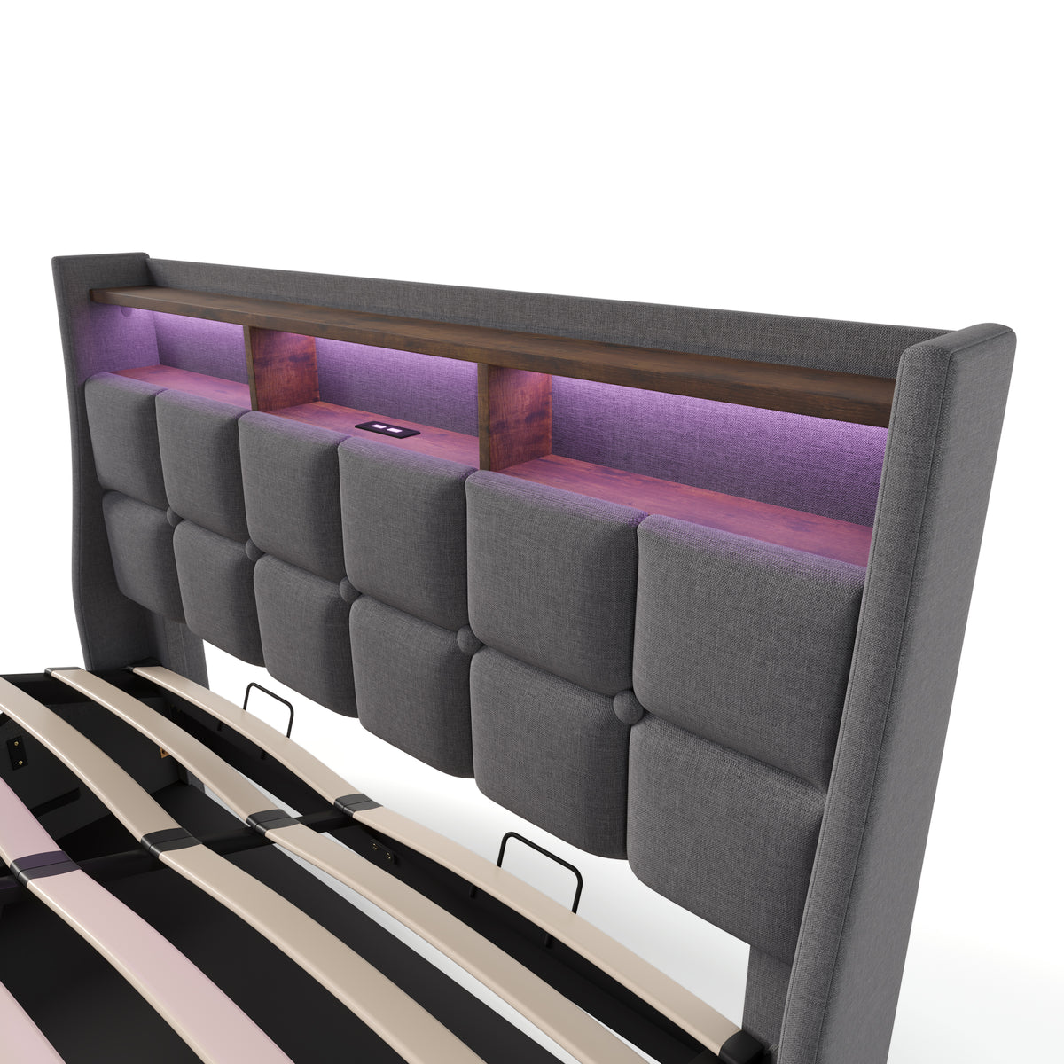 Upholstered Double Bed 140x200 cm with LED & USB in Linen