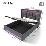Upholstered Double Bed 140x200 cm with LED & USB in Linen