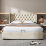 Upholstered Bed 180x200cm Hydraulic Storage, Beige Velvet