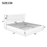 Upholstered Double Bed 160x200 with Storage, Beige Velvet