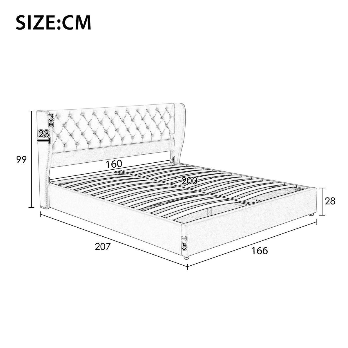 Upholstered Double Bed 160x200 with Storage, Beige Velvet