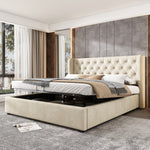 Upholstered Bed 180x200cm Hydraulic Storage, Beige Velvet