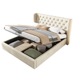 Upholstered Bed 180x200cm Hydraulic Storage, Beige Velvet