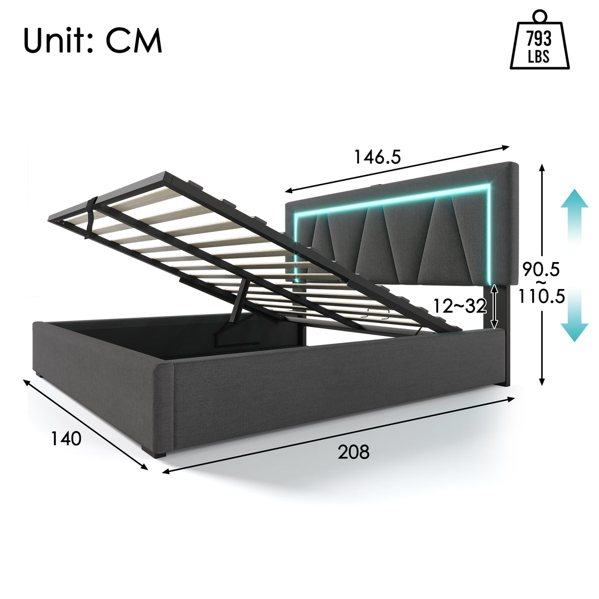 House Loft Bed 90x200cm with Slide, Stairs & LED, Pink Metal