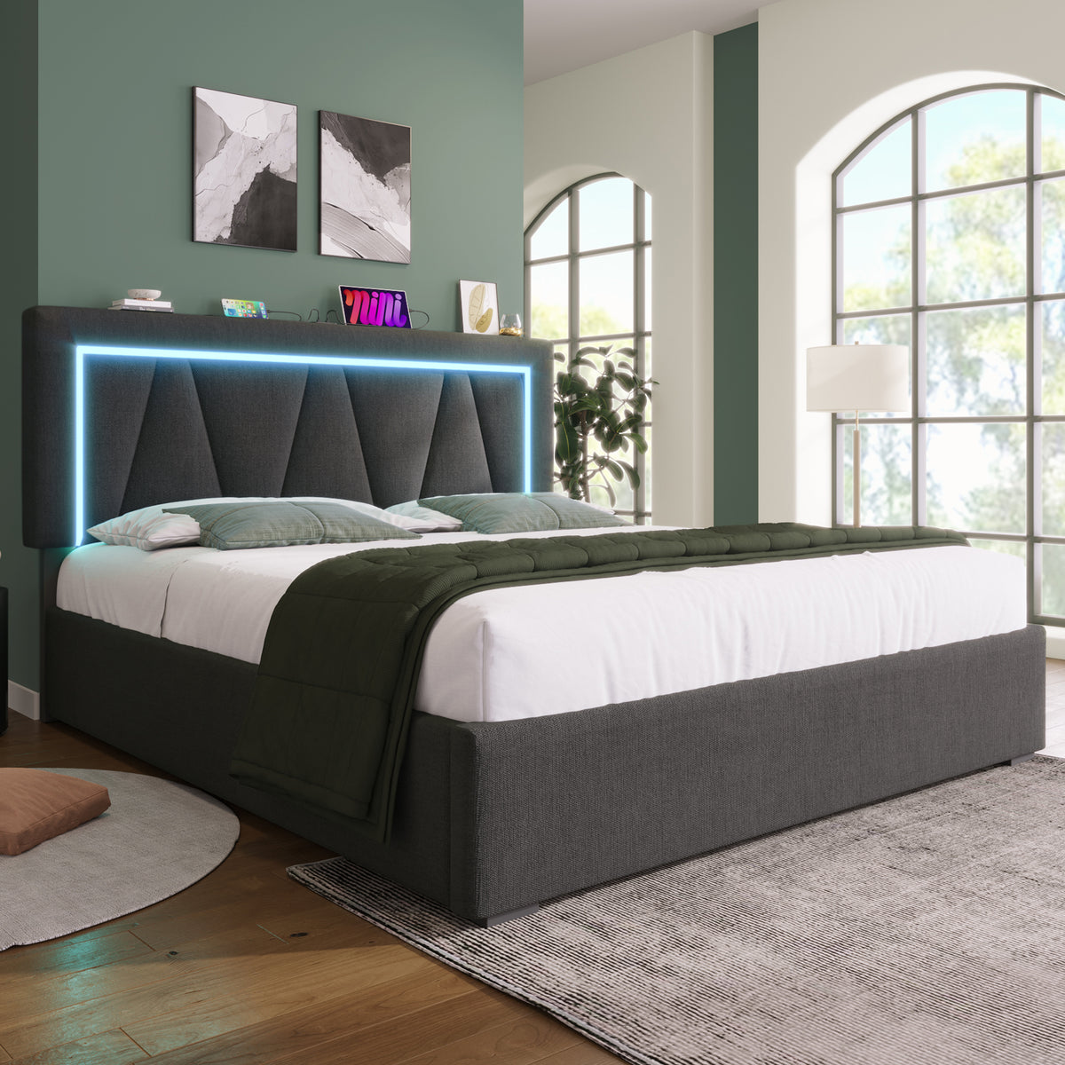 House Loft Bed 90x200cm with Slide, Stairs & LED, Pink Metal