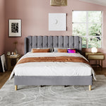 Upholstered Double Bed with USB C Charging, 180x200cm, Grey Linen
