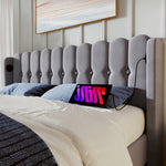 Upholstered Double Bed with USB C Charging, 180x200cm, Grey Linen