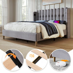 Upholstered Double Bed with USB C Charging, 180x200cm, Grey Linen