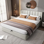 Hydraulic Upholstered LED Bed 180x200 cm with USB Storage, Grey PU