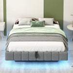 Upholstered Floating Bed 140x200 Hydraulic Storage LED, Grey Linen