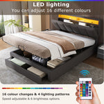 Upholstered Storage Bed 140x200cm LED Light & Drawers, Grey Linen
