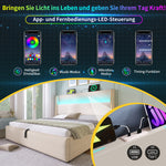 Modern Hydraulic Double Bed 180x200cm LED Storage - Beige Linen