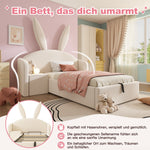Youth Bed 90x200cm with Storage & Bedside Table, Beige Velvet