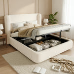 Upholstered Double Bed with Hydraulic Storage 140x200cm, Beige Bouclé