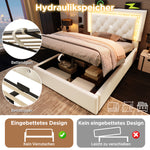 Upholstered Bed 90x200cm with LED & Storage, Beige Velvet