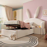 Youth Bed 90x200cm with Storage & Bedside Table, Beige Velvet