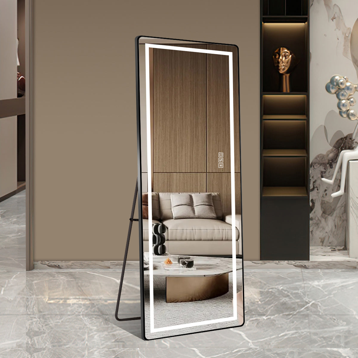 Full-Length Wall Mirror 125x45cm - Natural Wood Frame