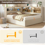 Daybed 140x200 cm with Storage, LED & USB, Beige Velvet