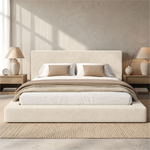 Upholstered Double Bed 160x200cm with Slatted Base, Beige Chenille