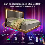 Youth Upholstered Bed 90x200 with LED & Storage, Grey Linen & Walnut