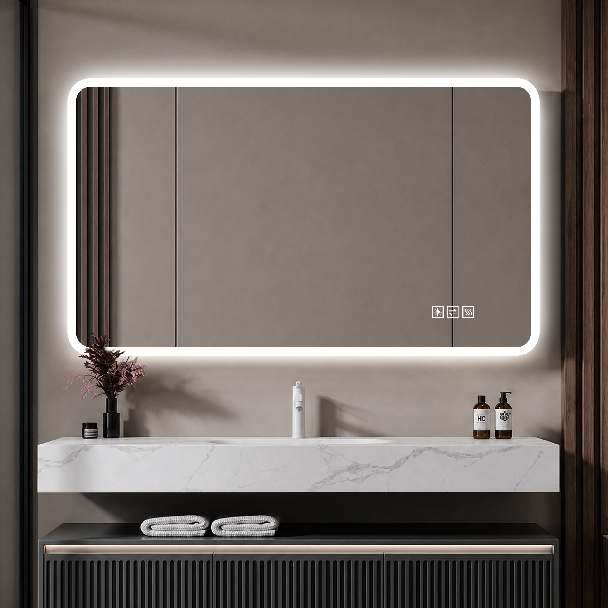 LED Bathroom Mirror 60x120 cm - Anti-Fog Dimmable Frosted Glass