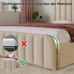 Upholstered Storage Bed 140x190cm with USB Charging, Beige Linen
