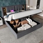 Upholstered Double Bed 180x200cm with Storage & USB-C, Grey Cotton