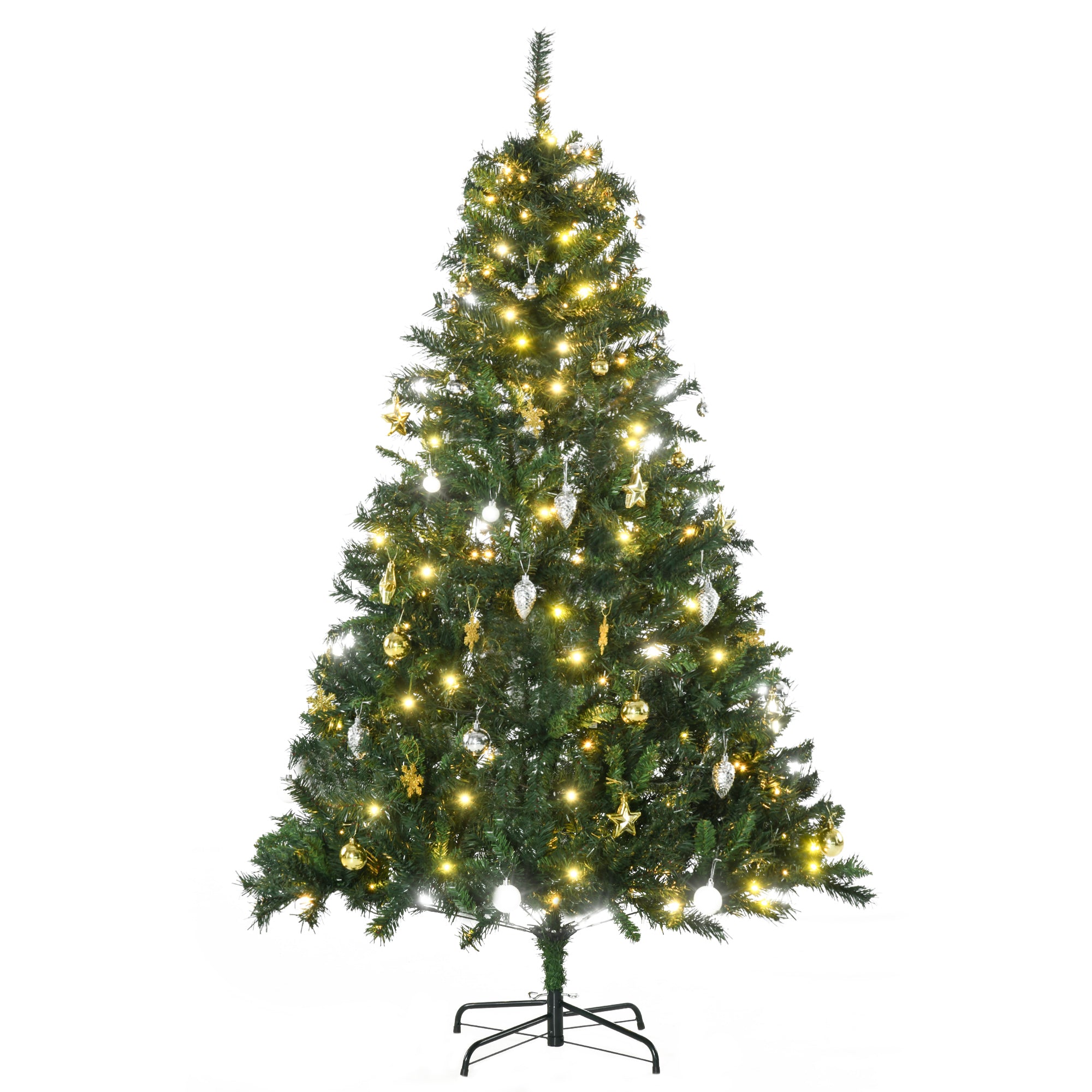 Artificial Christmas Tree 180cm with LED Lights & Baubles - Green