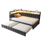 Upholstered Sofa Bed 90x200cm with Trundle & LED, Dark Grey Velvet