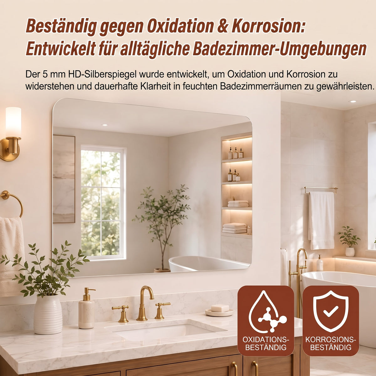 Frameless Wall Mirror, 60x80cm HD Hanging, Copper-Free Glass