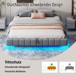 Upholstered Floating Bed 140x200 Hydraulic Storage LED, Grey Linen