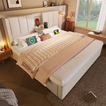 Upholstered Double Bed 180x200cm Hydraulic Storage, Linen Beige