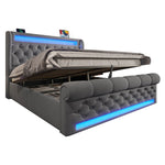 Modern Upholstered Bed 160x200cm with LED & Storage, Grey Velvet