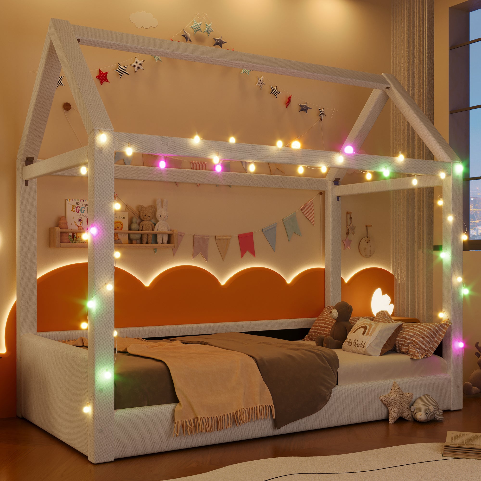 Upholstered Daybed 90x200cm with LED Light Strips - Beige